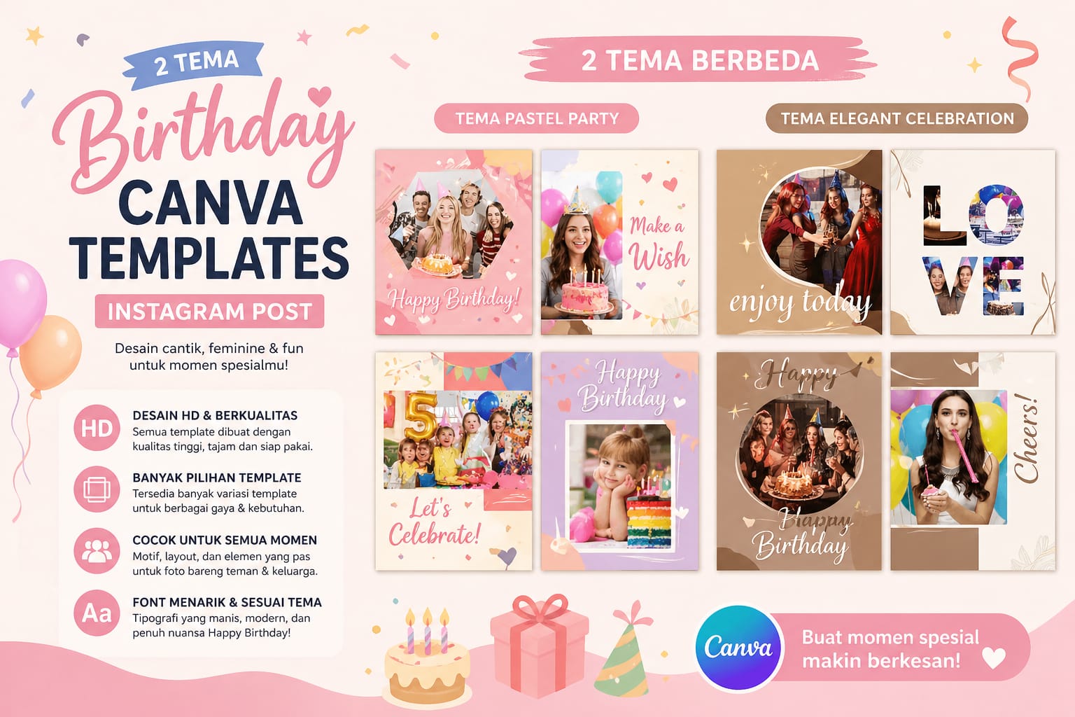 2 Pack Tema Birthday Canva Templates